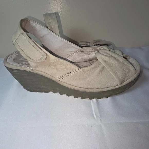 Fly London Yala Beige Leather Wedge Platform Sandals Womens 37 P500124035 - Picture 7 of 8